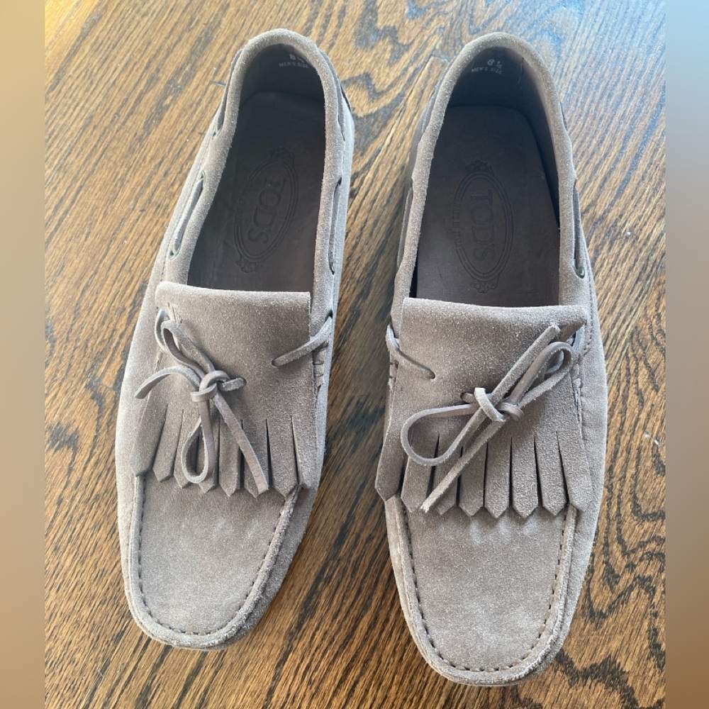 Tod's Men's Taupe Suede Tassel Loafers
